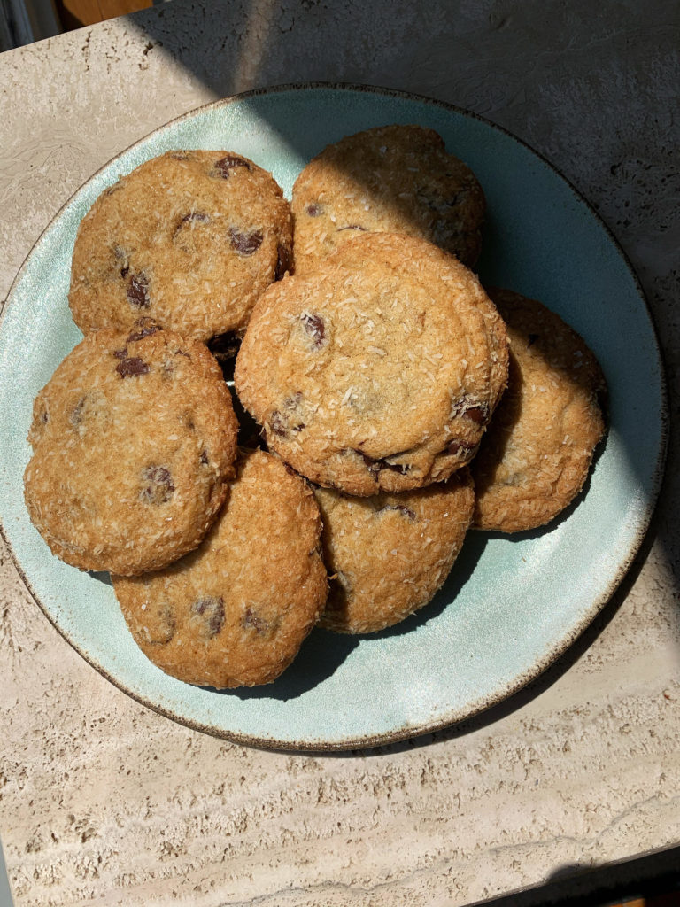 Cardamom Coconut Chocolate Chip Cookies on a plate